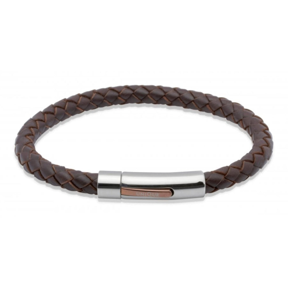 Darkbrown Leather Bracelet-Steel Clasp-Brown I.P. Plating