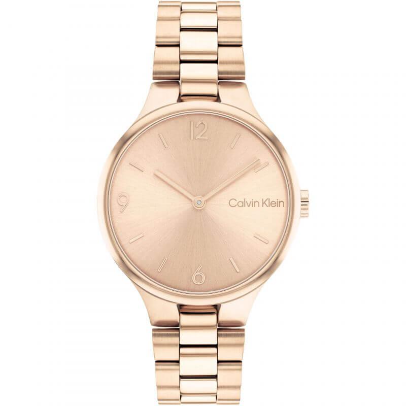 Linked Rose Gold Sunray Dial Rose Gold Plated Bracelet Strap Ladies Watch