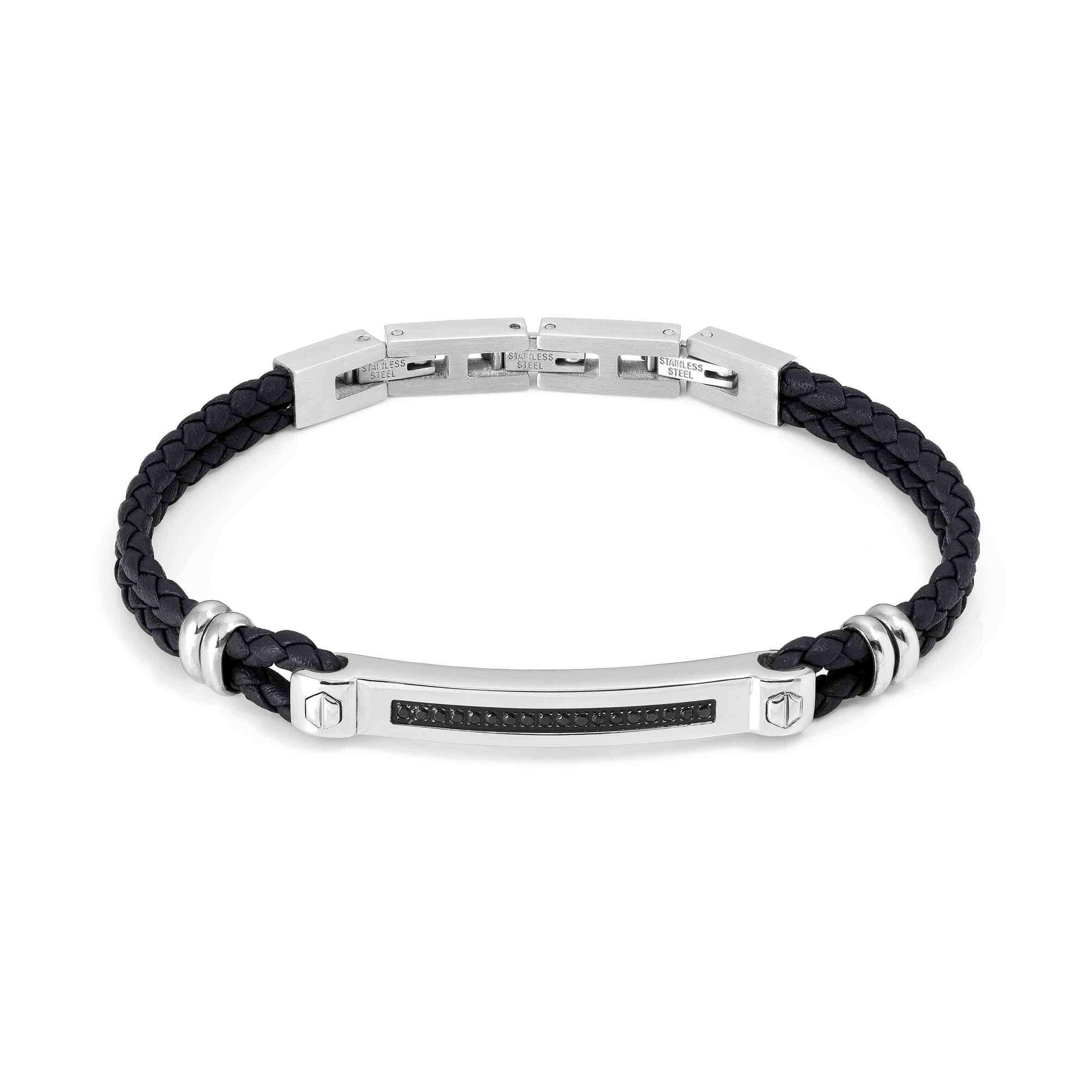 Manvision Bracelet With Black Vegan Leather & Black CZ