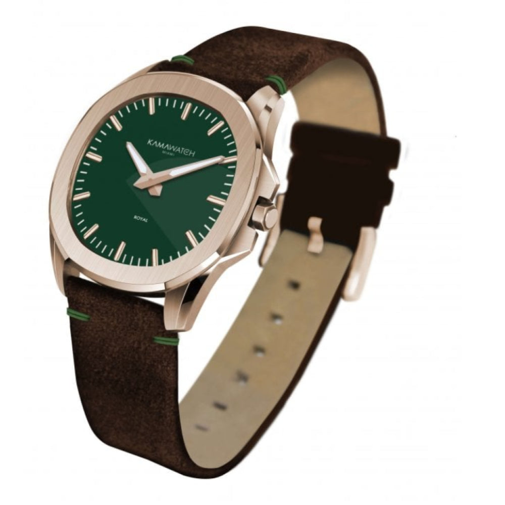 Royal Green Dial & Brown to Green & Grey Camouflage Leather Strap Wristwatch