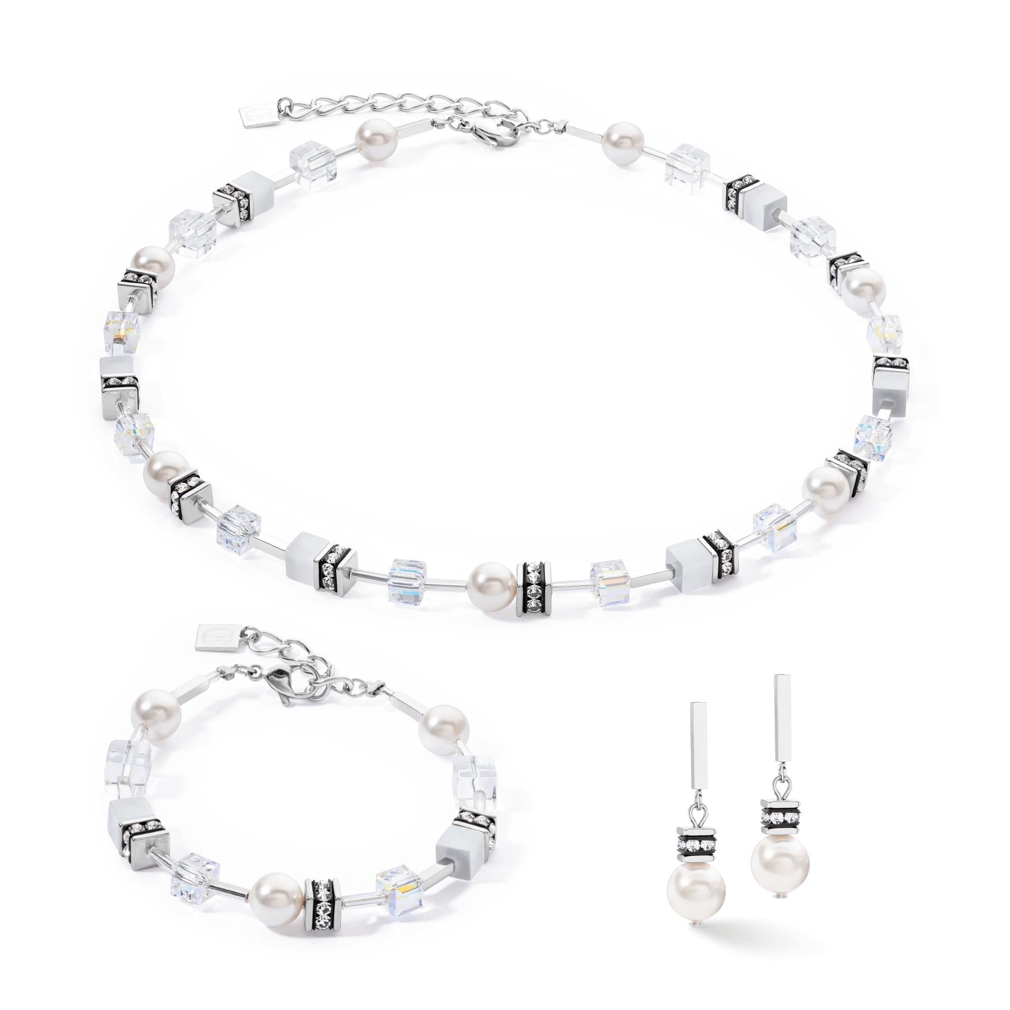 GeoCUBE Iconic Pearl Mix Silver-White Bracelet