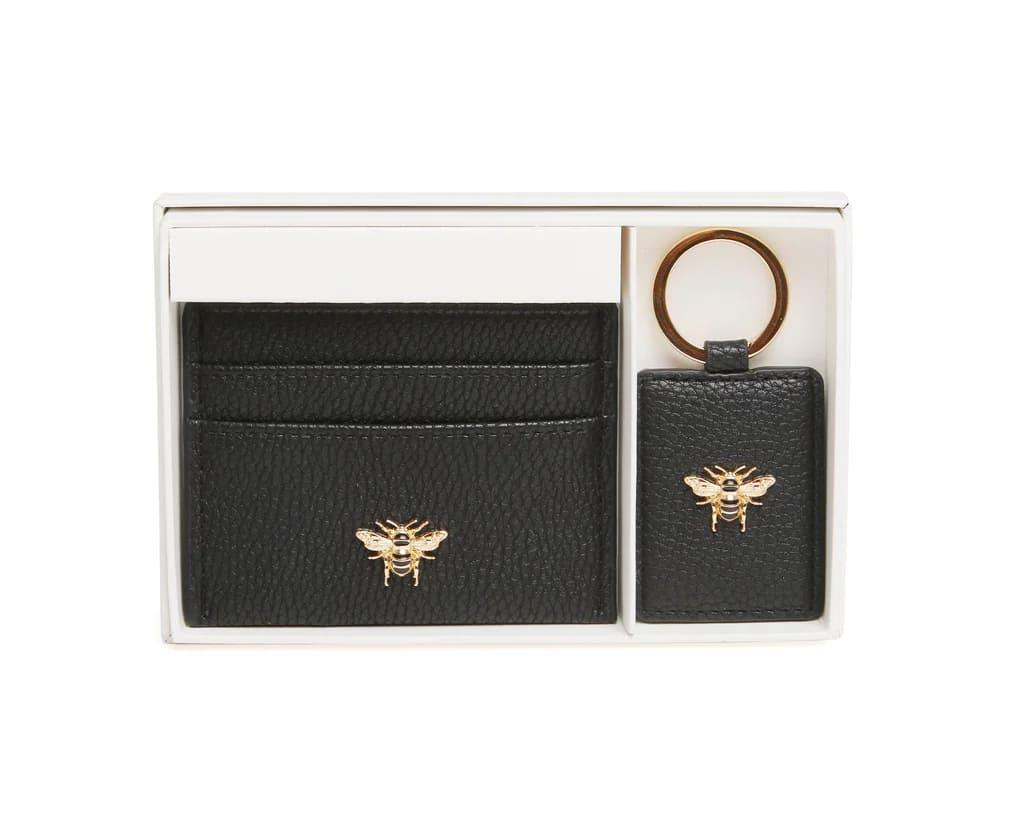 Bow Card Holder & Key Ring Gift Set In Black