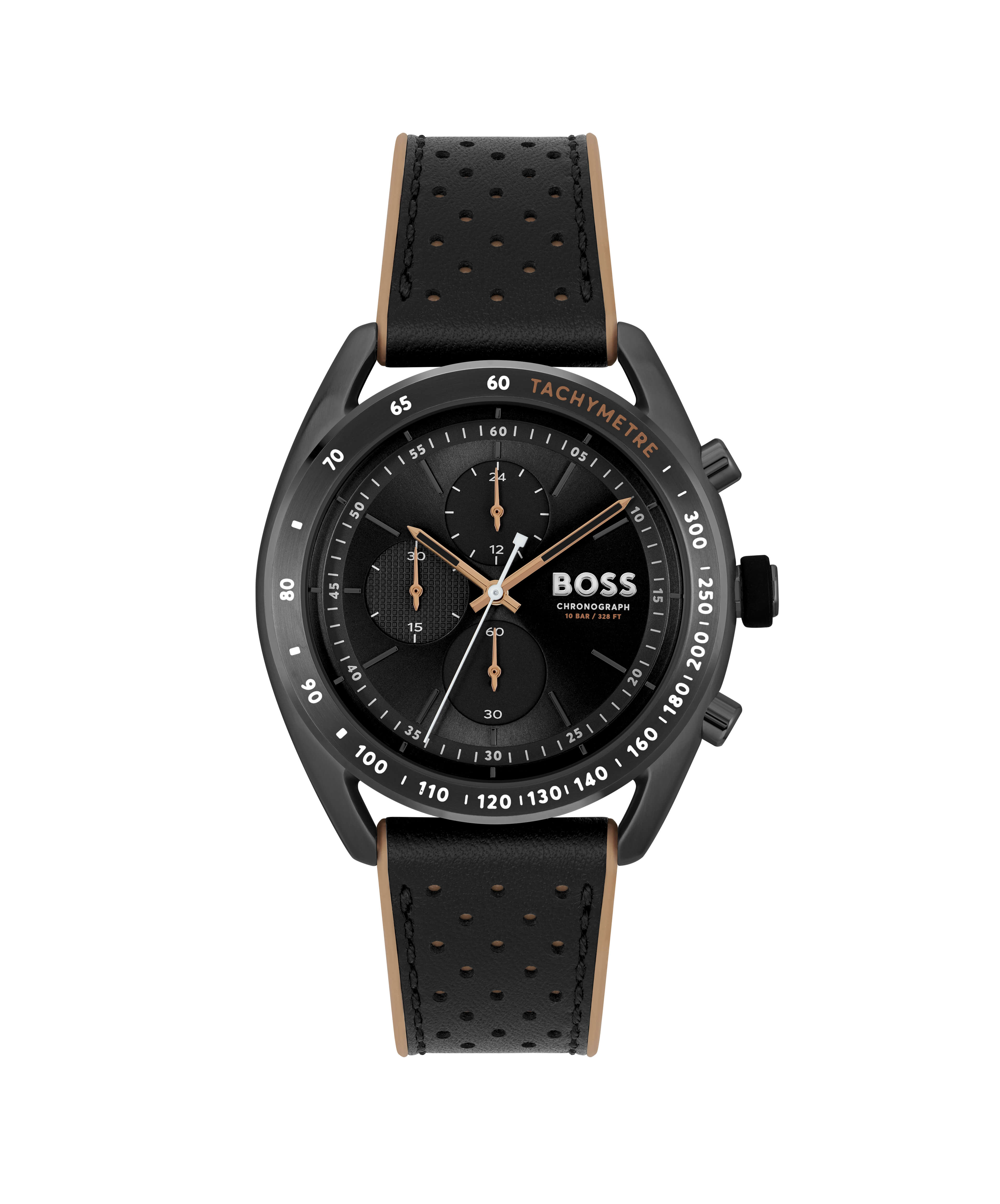 Centre Court Black Chronograph Dial Black Strap Watch