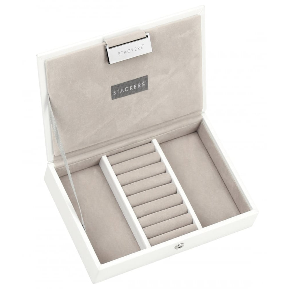 White Leather Mini Lidded Ring Storage