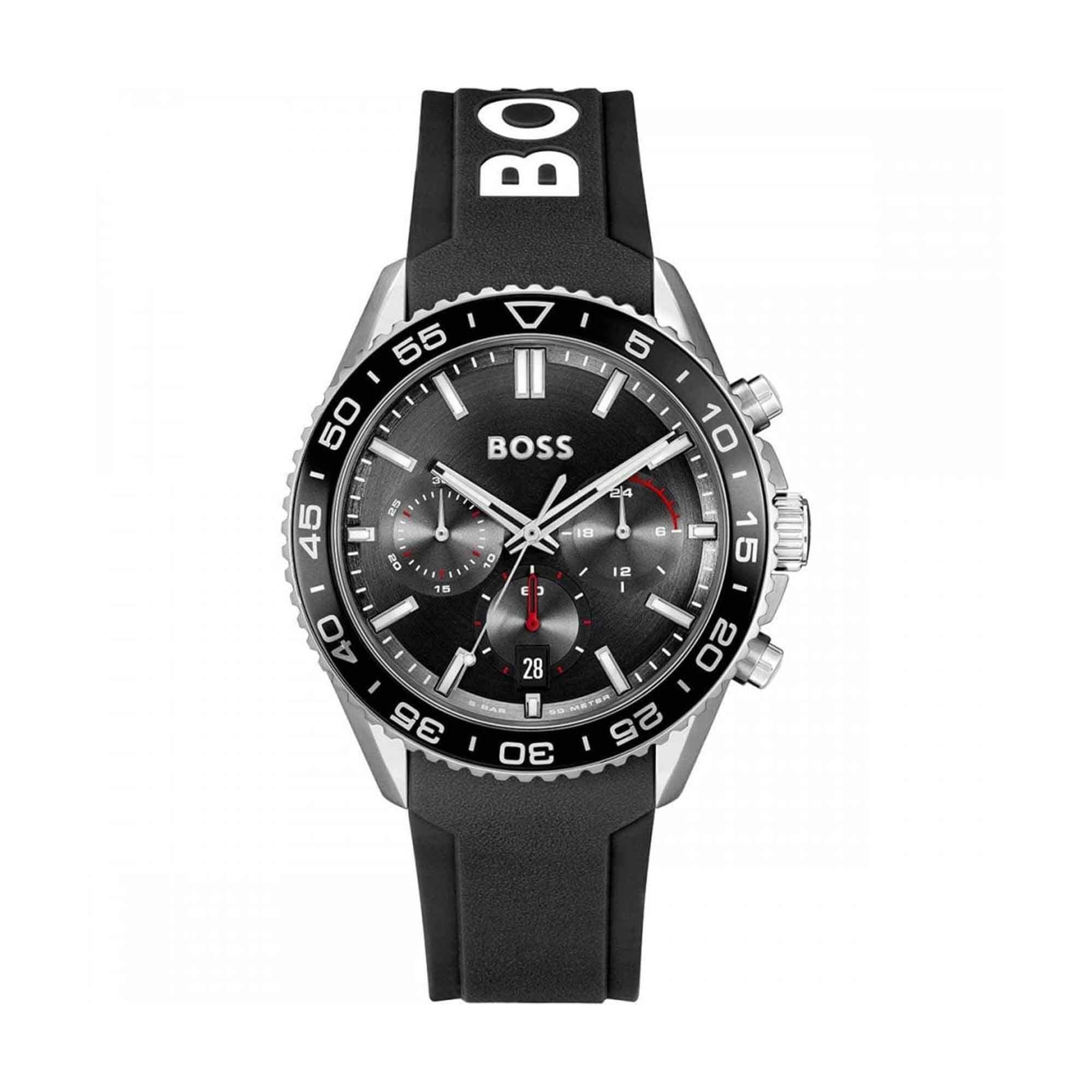 Runner Black Chronograph Dial With Black Silicone Strap Mens Watch