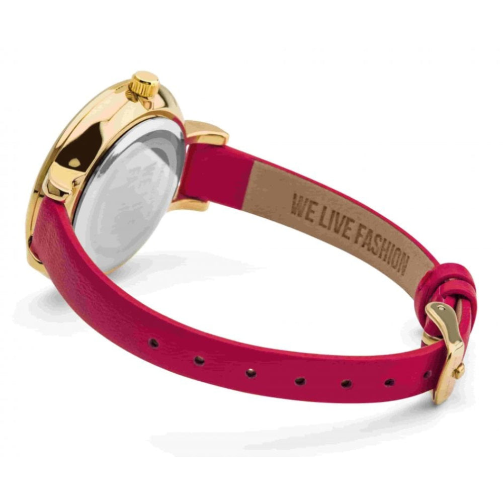 Pink Skinny Leather Strap With Pink Stone Set Dial Ladies Watch