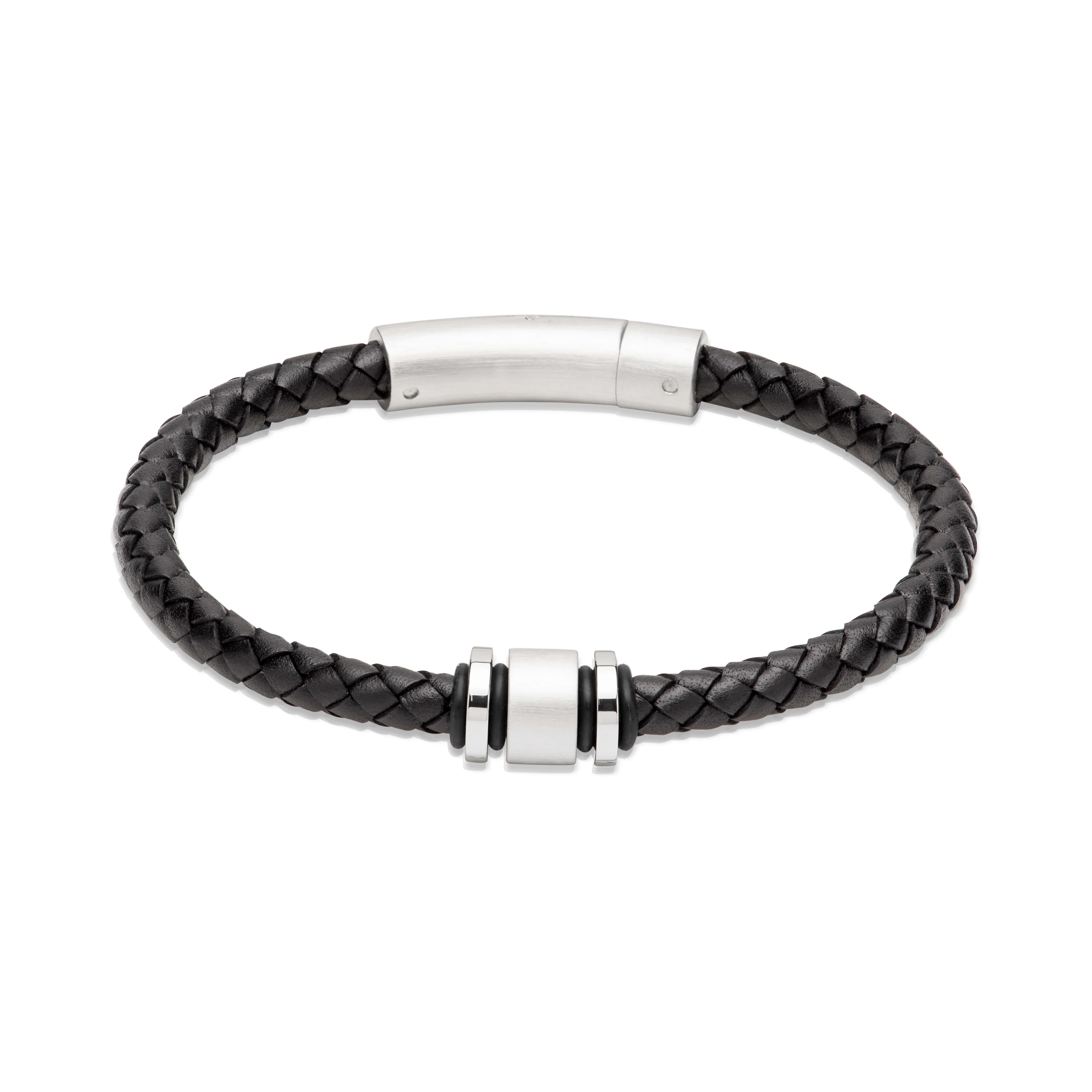 Black Leather Bracelet with Matte/Polished Clasp