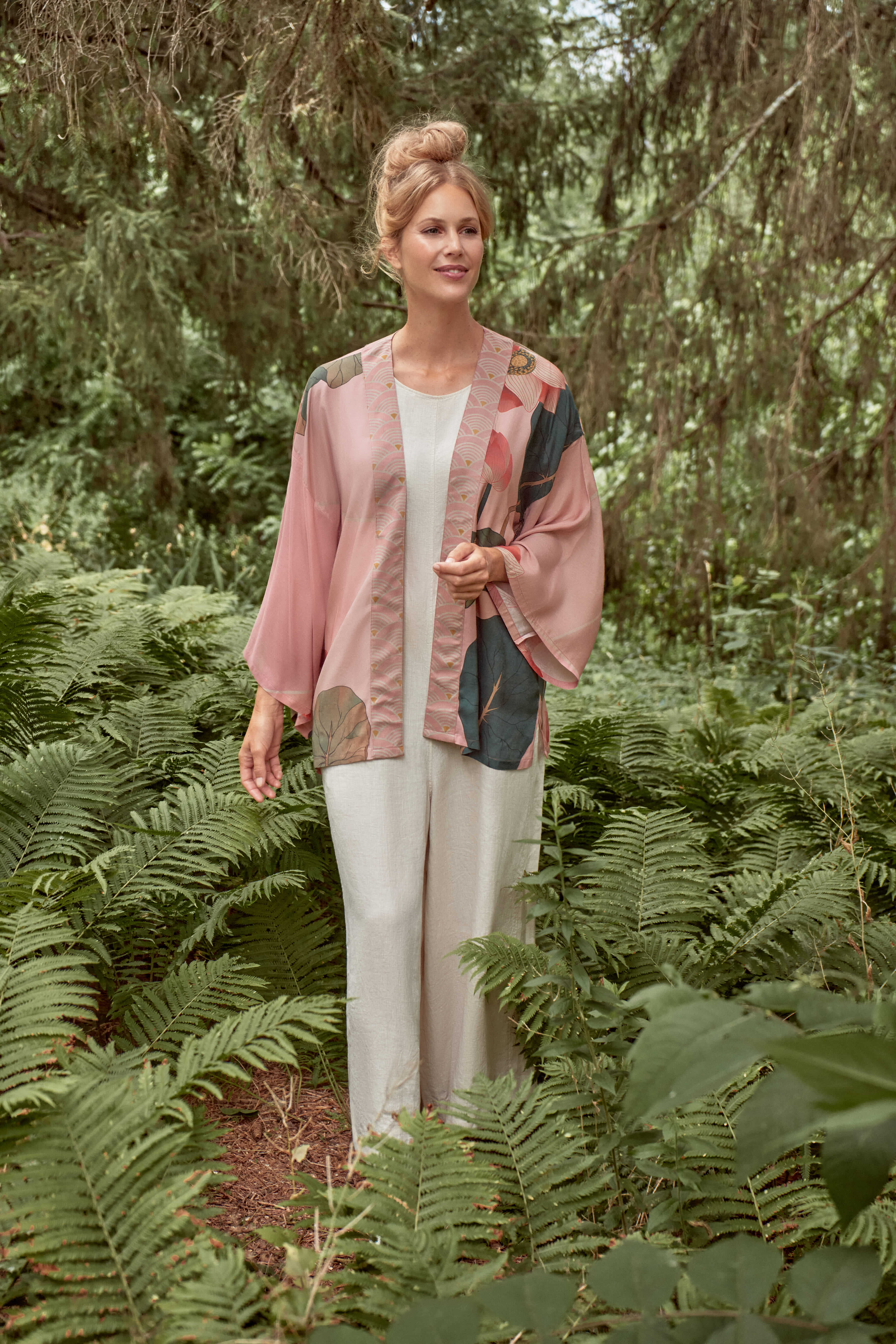 Crane at Sunrise Kimono Jacket - Petal