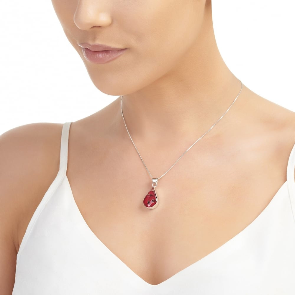 Silver Pendant - Poppy - Teardrop