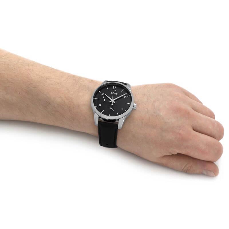 Sophio Black Dial & Leather Strap Multifunction Gents Watch