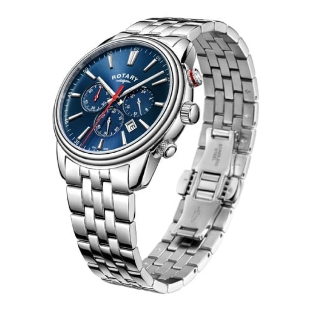 Chrome Plated Navy Chronograph Watch