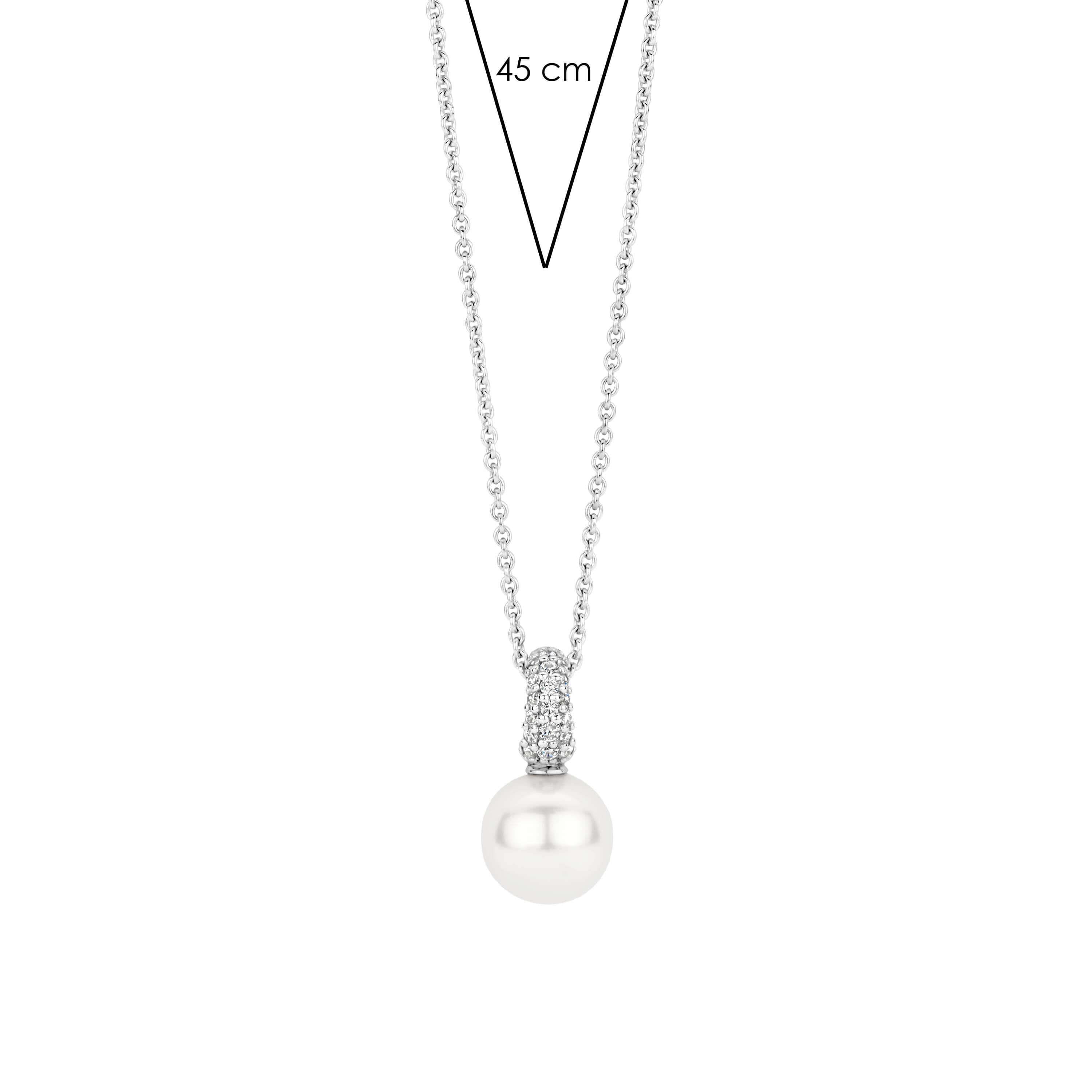 White Pearl With CZ Hook Pendant & Silver Chain Necklace