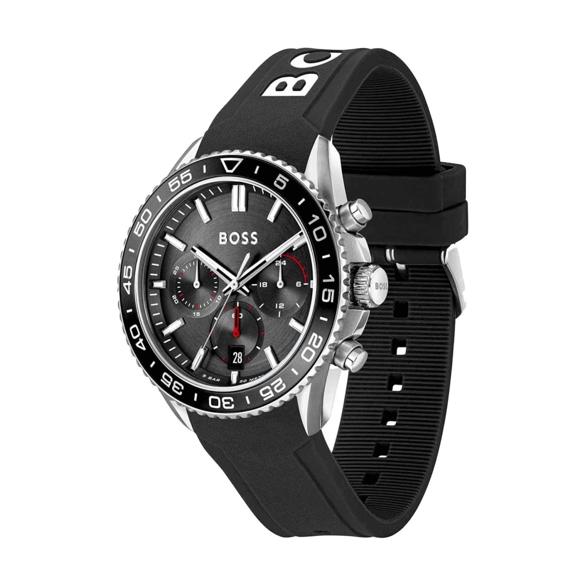 Runner Black Chronograph Dial With Black Silicone Strap Mens Watch