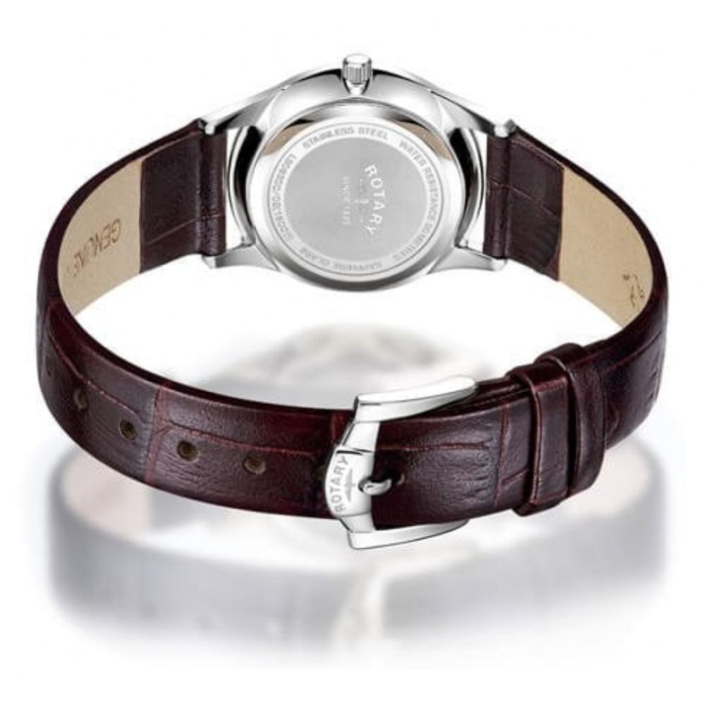 Ultra Slim Stainless Steel White Dial With Brown Leather Strap Ladies Watch