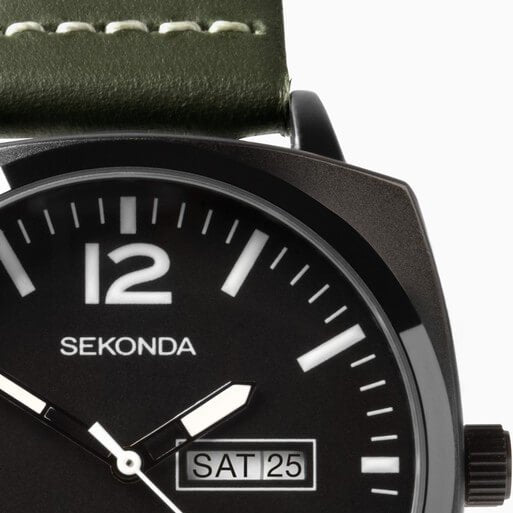 Airborne Black Dial & Green Leather Strap Watch