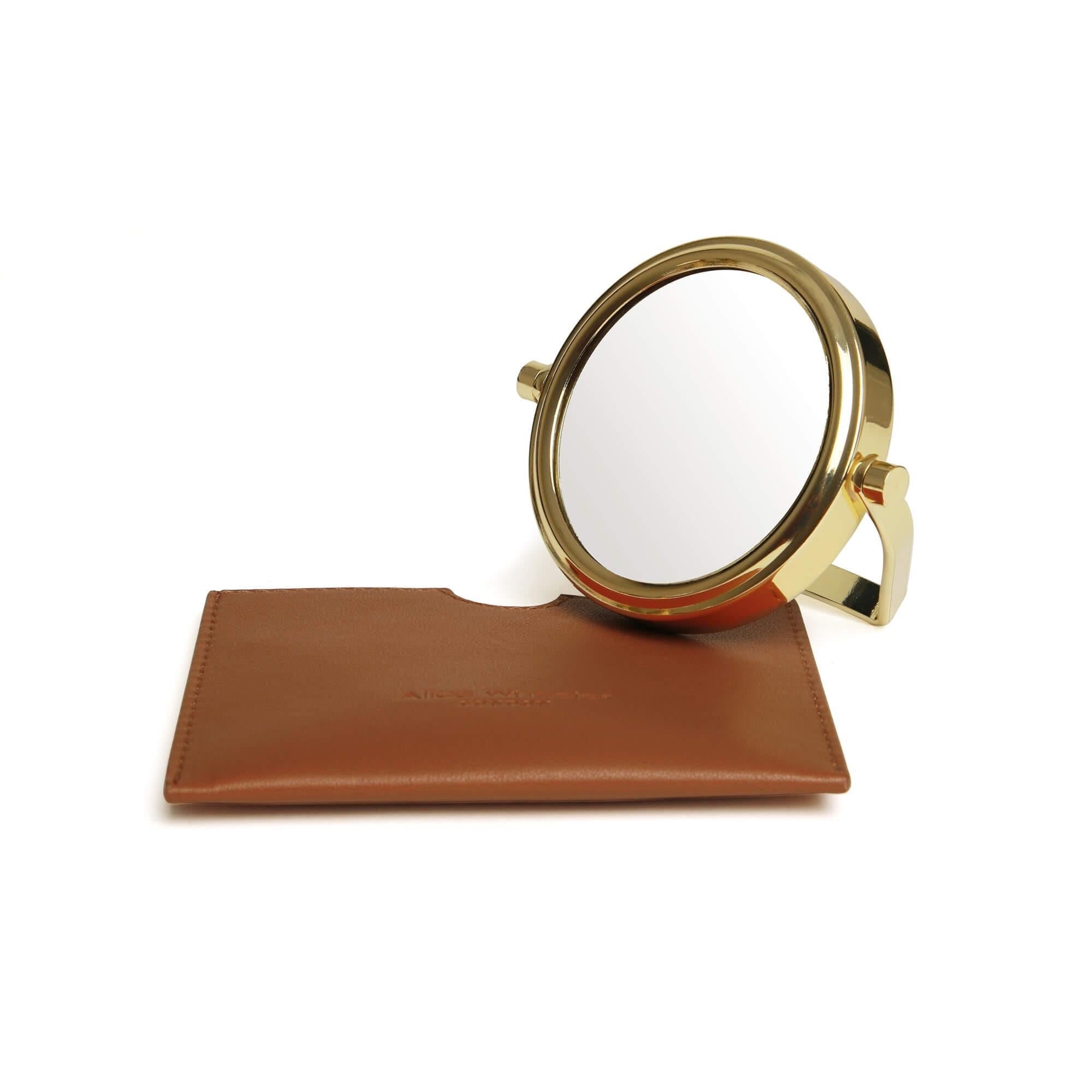 Mirror & Pouch In Tan