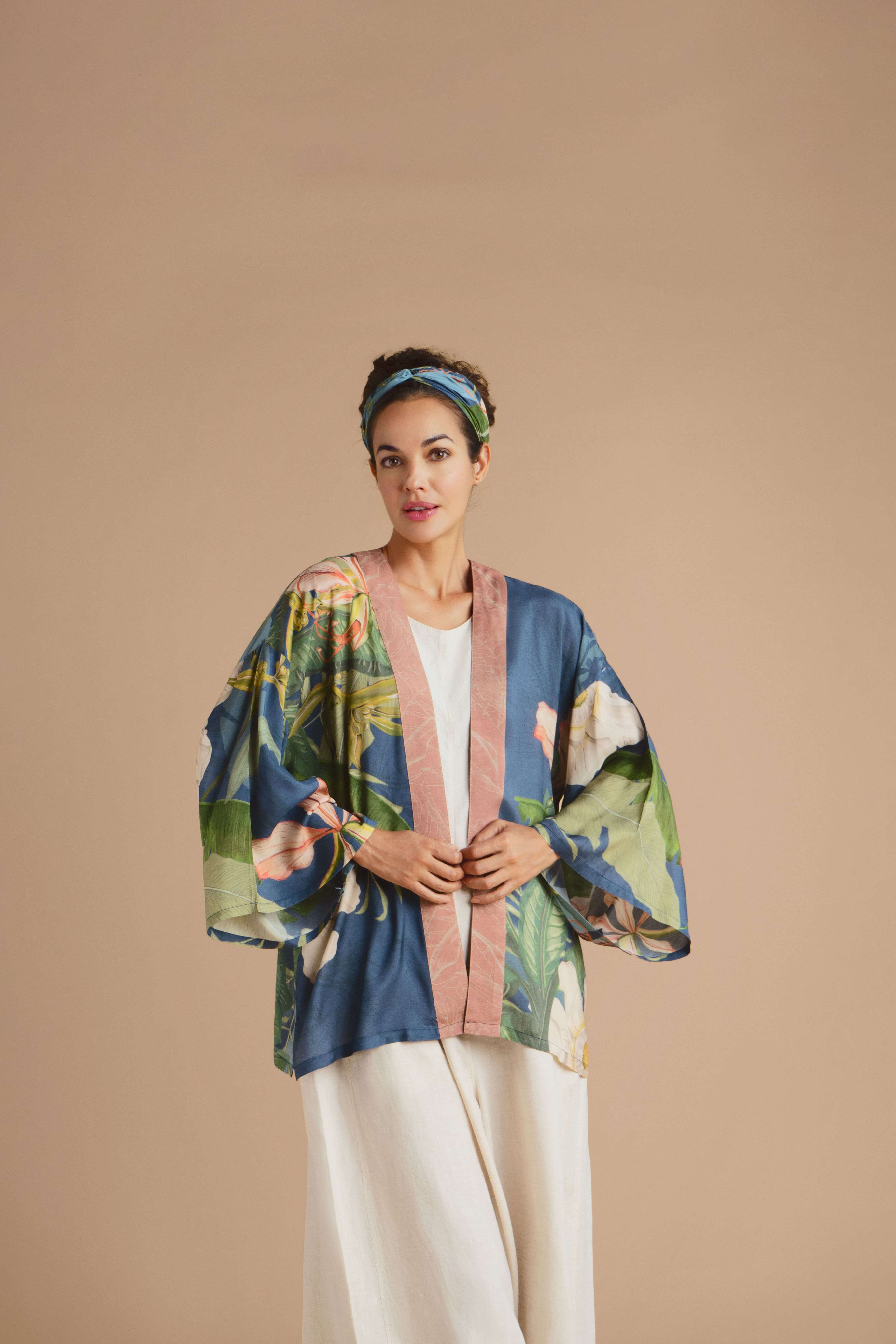 Delicate Tropics Kimono Jacket - Indigo