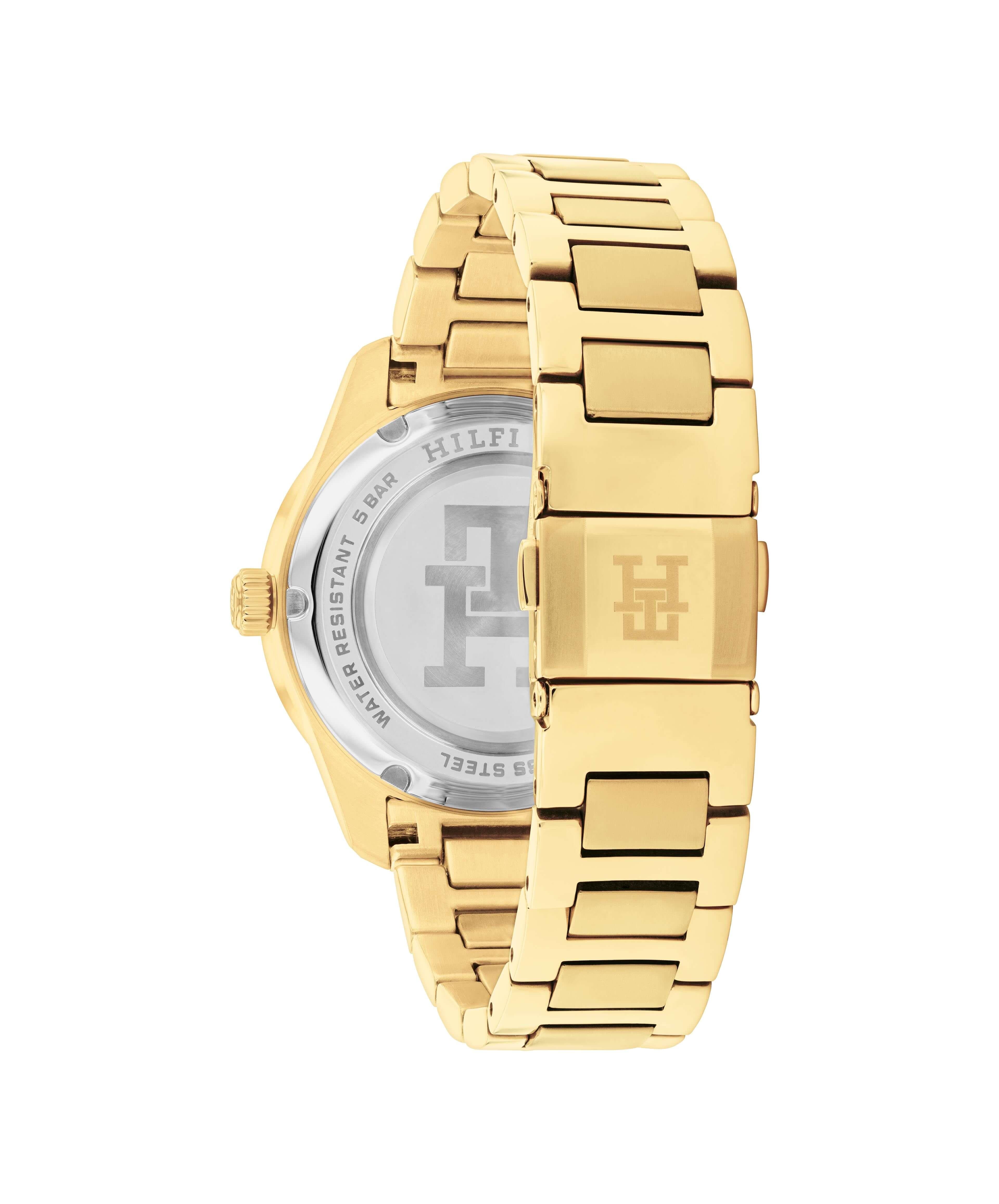 Crystal Set Silver Dial With Gold Plated Bracelet Strap Ladies Watch