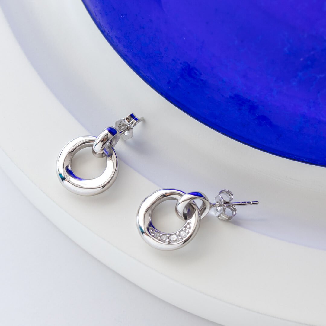 Bevel Cirque Pave CZ Stud Drop Earrings