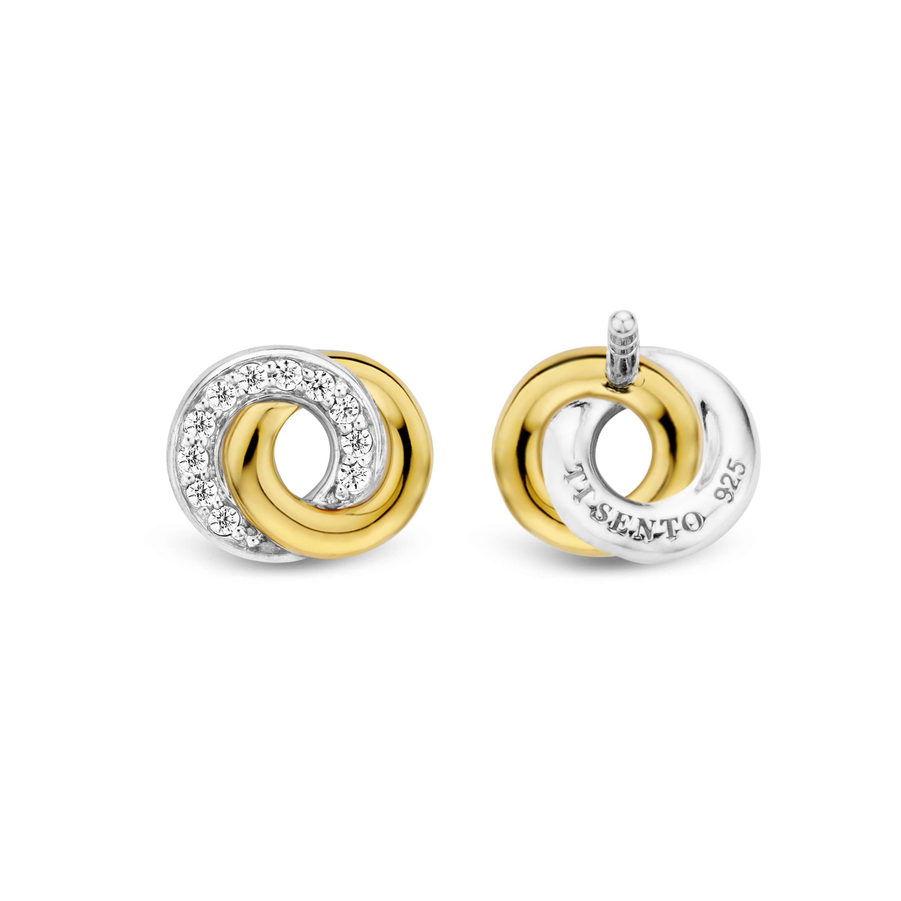 Circles & Cross-Over Two Tone Stud Earrings