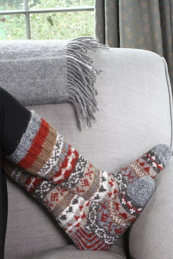 Classic Fairisle Long Socks In Grey