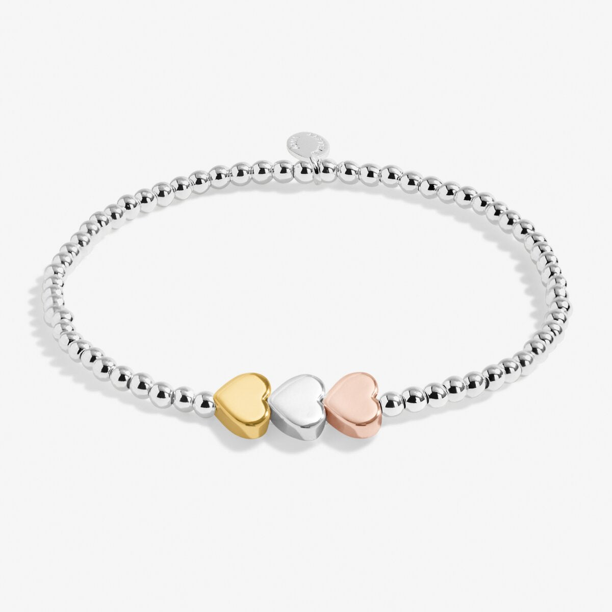 Three Tone Heart In Silver, Gold & RG Plated Anklet