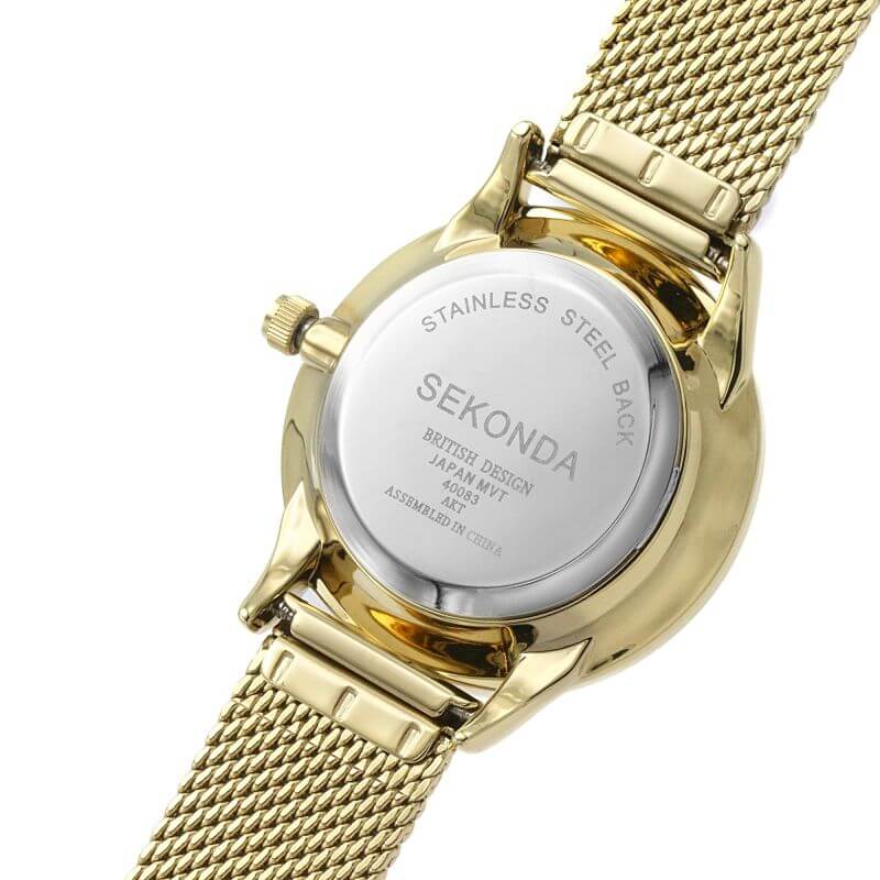 Gold Plated Stone Set Dial & Mesh Bracelet Strap Ladies Watch