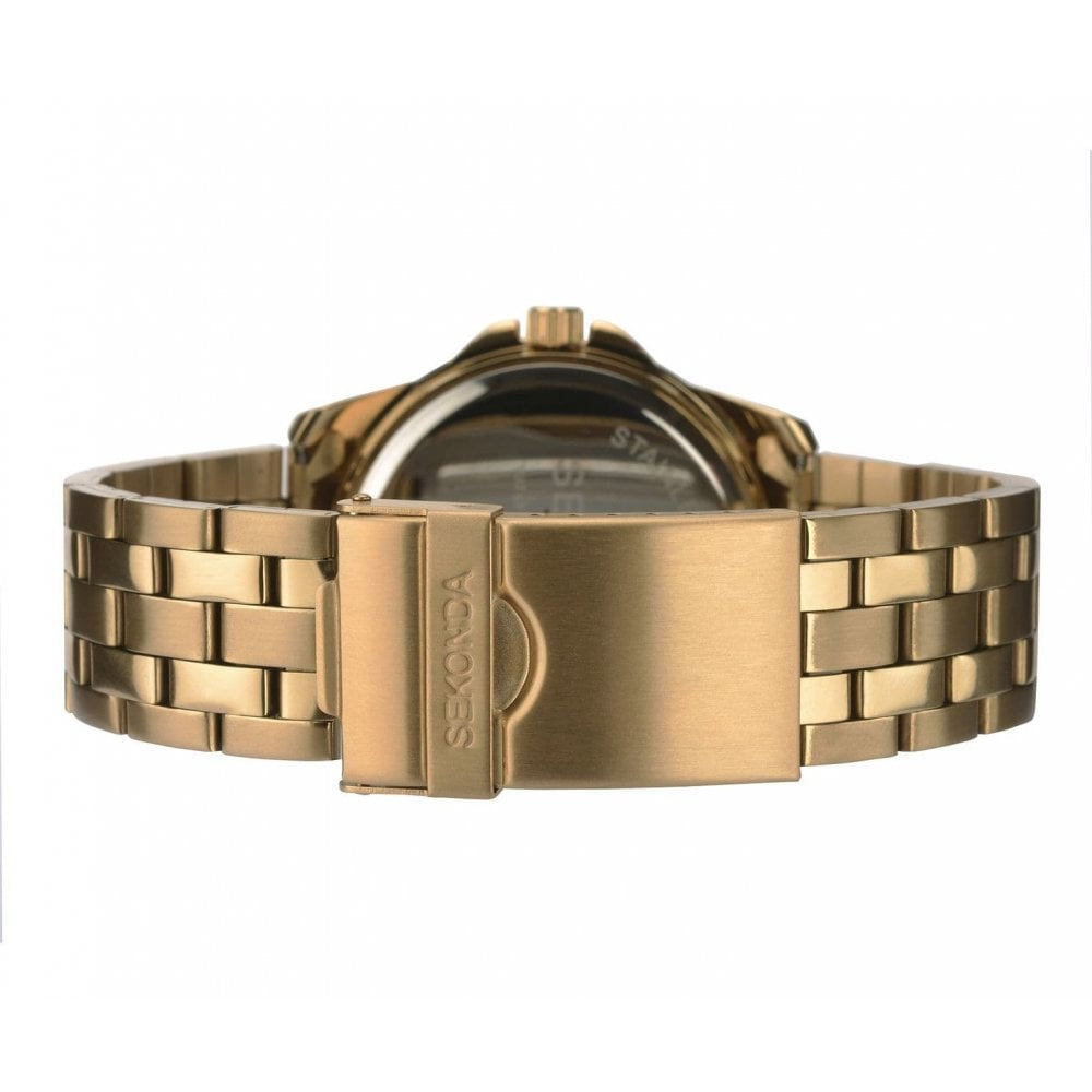 Gold Tone Case With Multifunction White Dial & Bracelet Strap Gents Watch