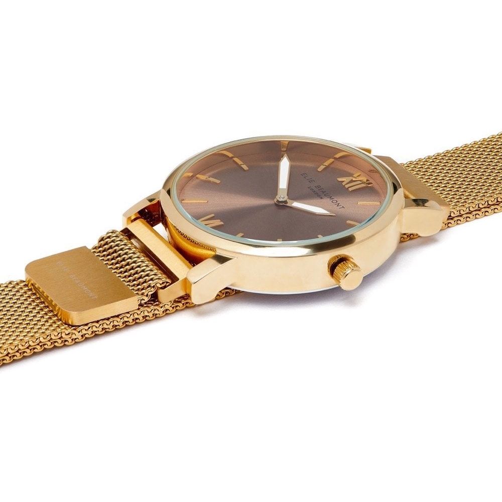 Chelsea Gold Plated Mesh Bracelet Strap & Case With Rose Gold Plated Dial Ladies Watch