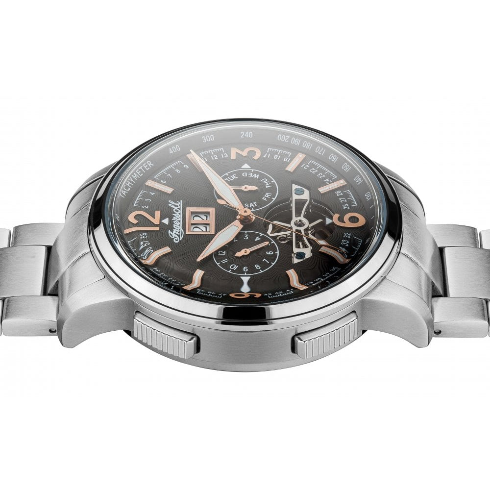 Mens The Regent Automatic Watch with Black Dial and Silver Stainless Steel Bracelet