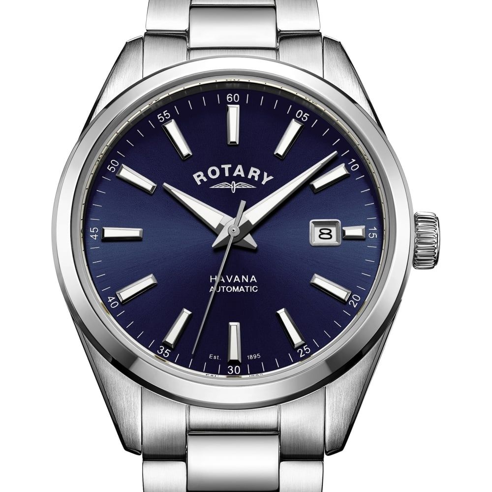 Mens Stainless Steel Mechanical Bracelet Watch With Blue Dial