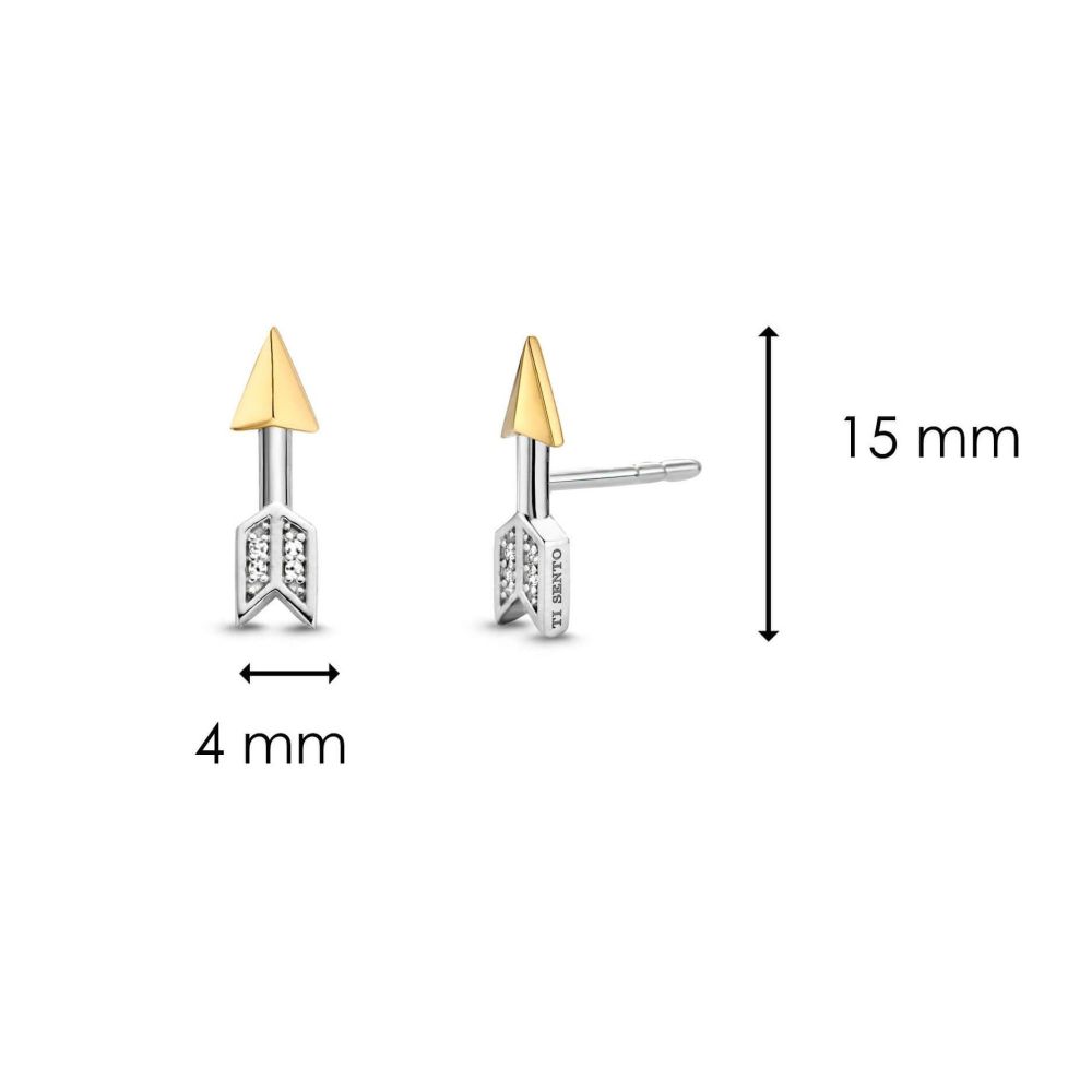 Two Tone CZ Arrow Stud Earrings