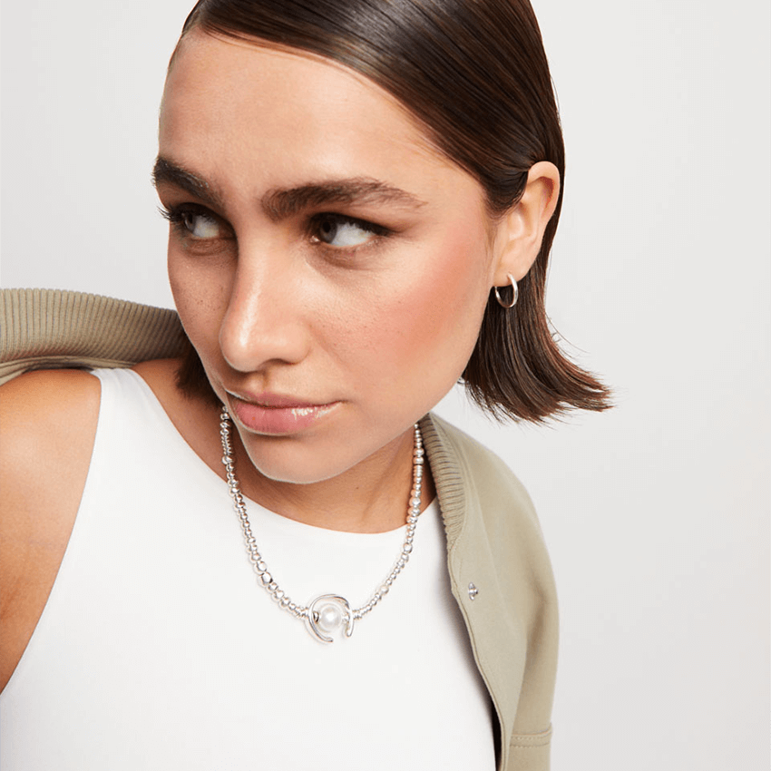 Silver Plated Leather Necklace With Pearl