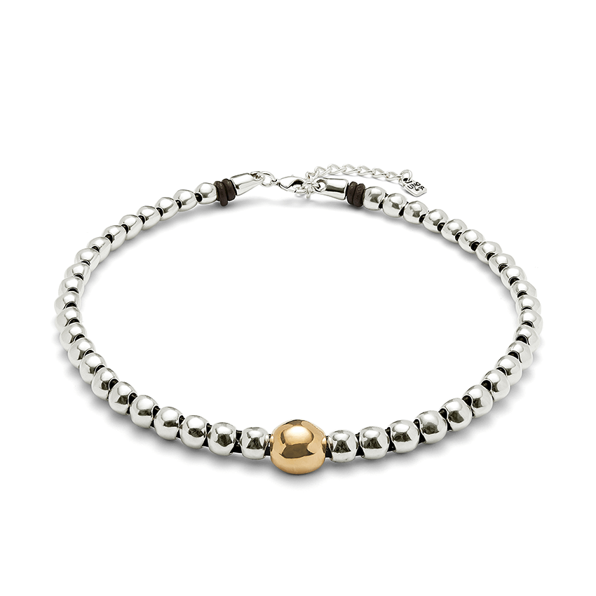 18k Gold Plated Larger Central Bead Pendant With Silver Plated Bead Necklace
