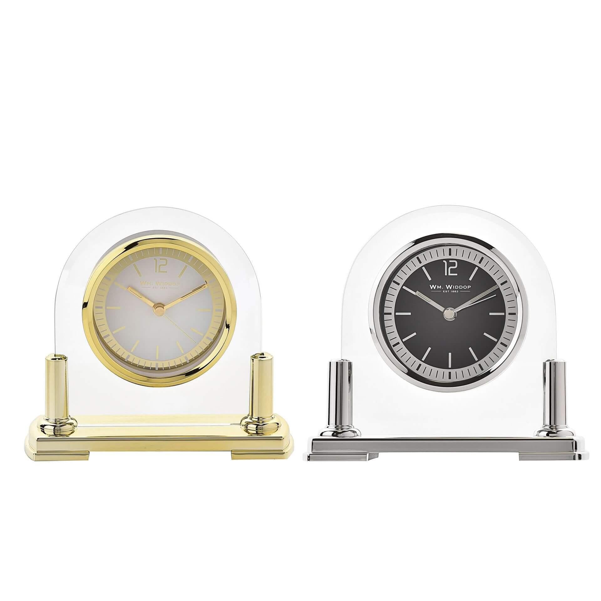 Glass Mantel Clock Silver Bezel & Stand