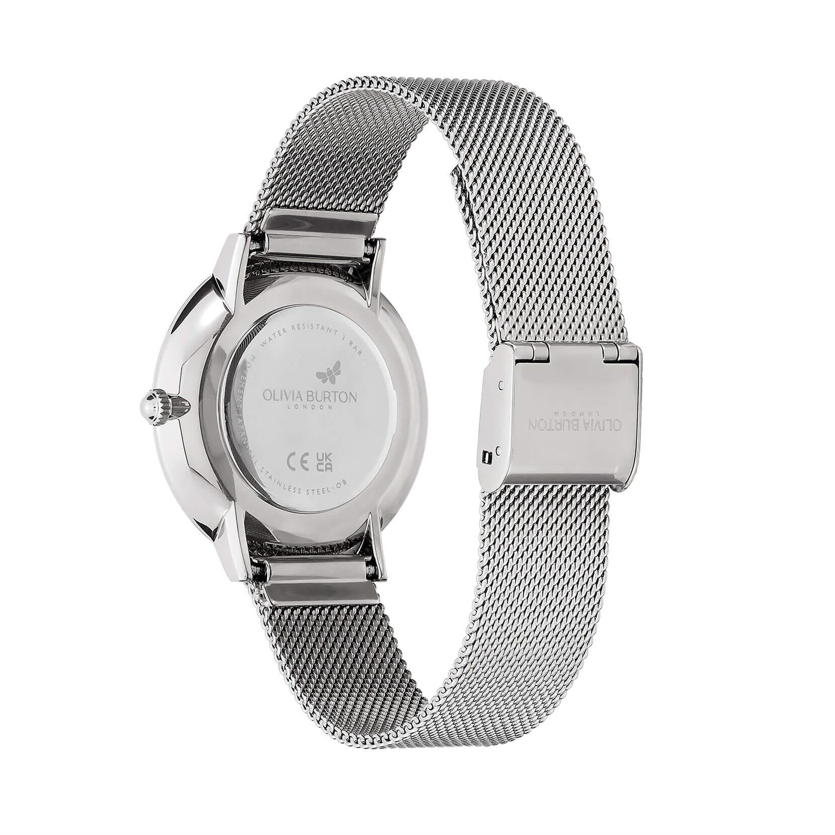 Floral Blooms Ultra Slim Silver Mesh Watch