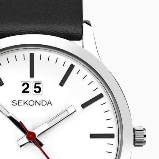 Silver Case with White Dial & Black Leather Strap Men's Nordic Watch