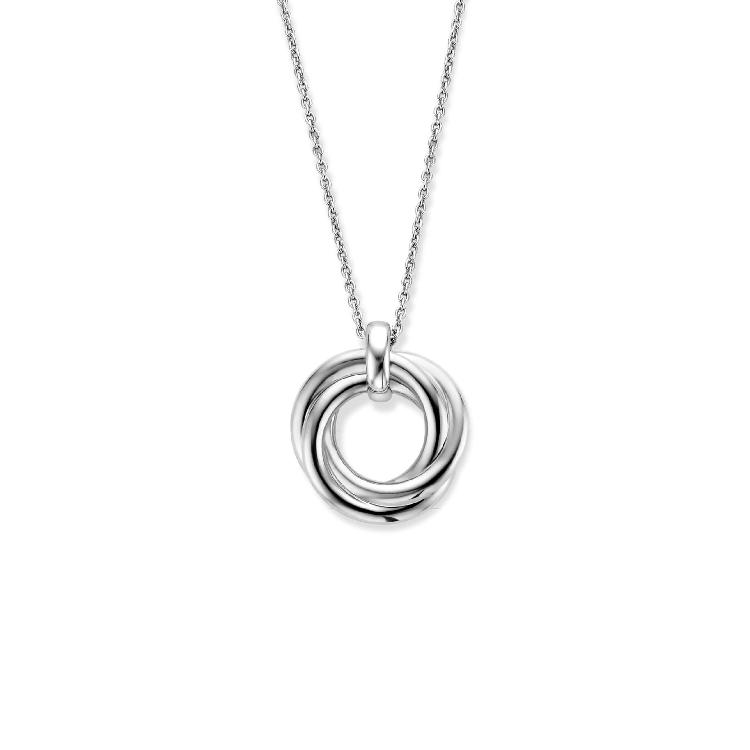 Twisted Lines Circle With CZ Pendant Necklace