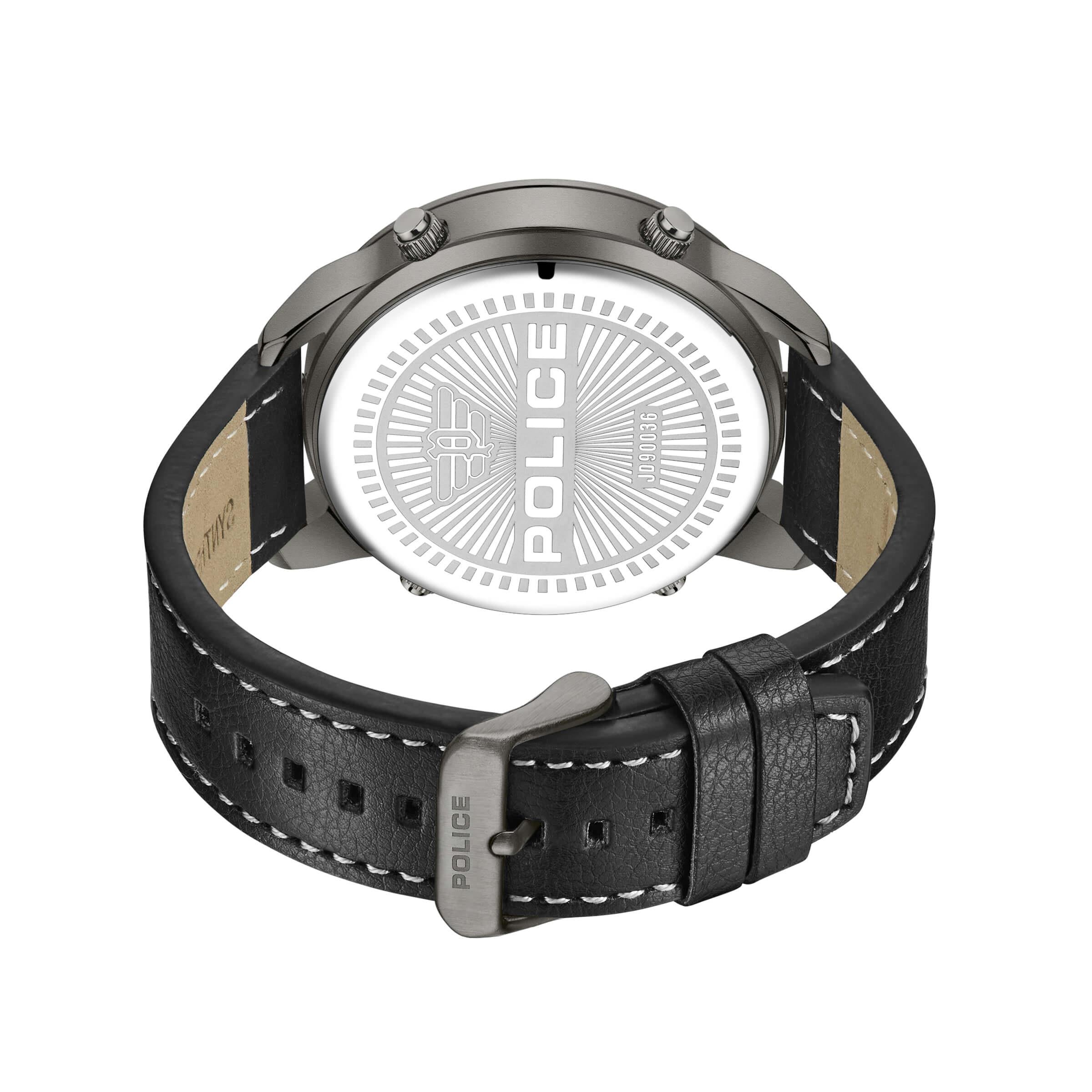 DASHER Digital Multifunction Black & Grey Hybrid Dial & Black Leather Strap Watch