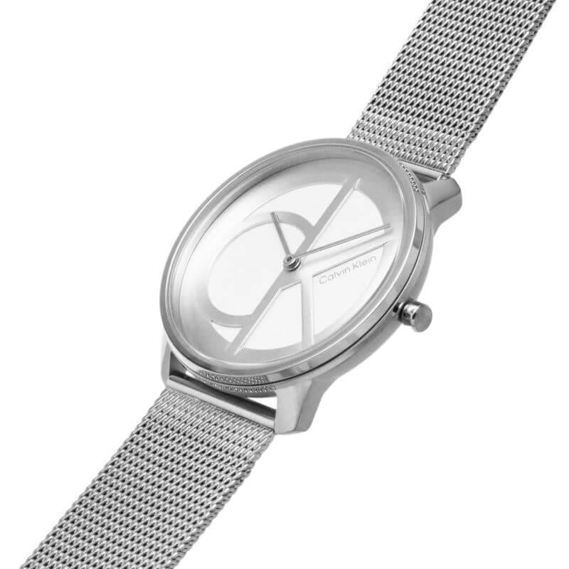 Iconic White CK Dial & Silver Mesh Strap Watch