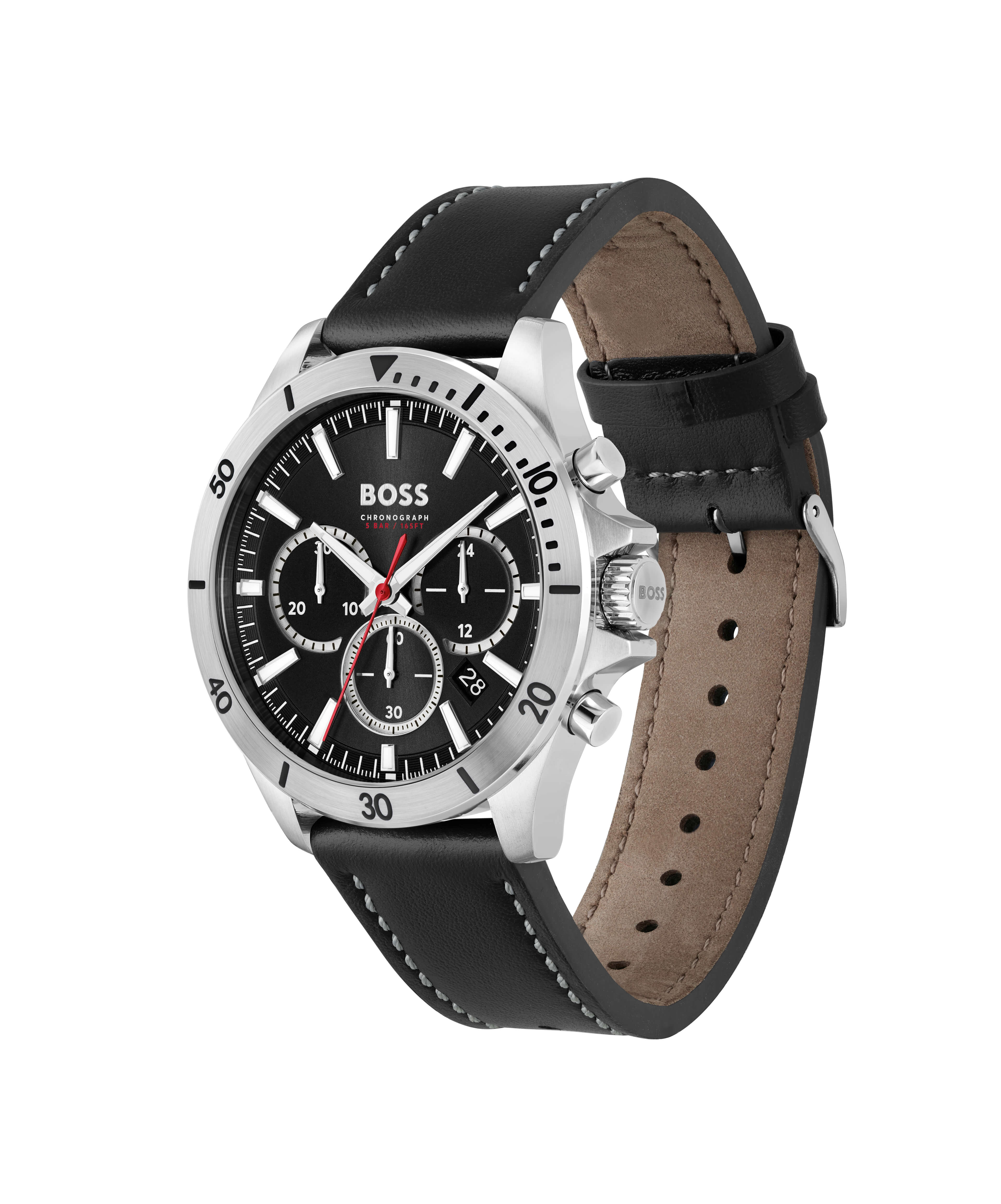 Troper Black Chronograph Dial & Leather Strap Watch