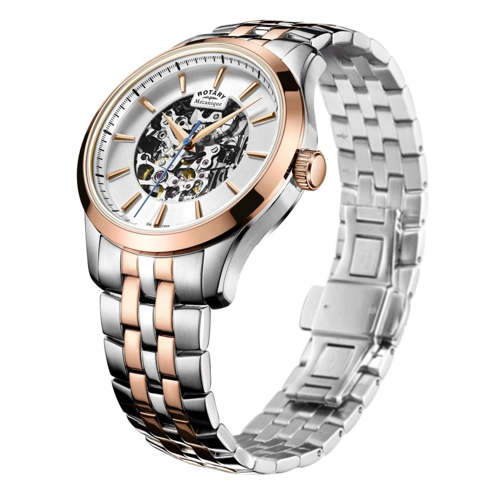 Mens Chrome / Rose Gold Automatic Bracelet Watch