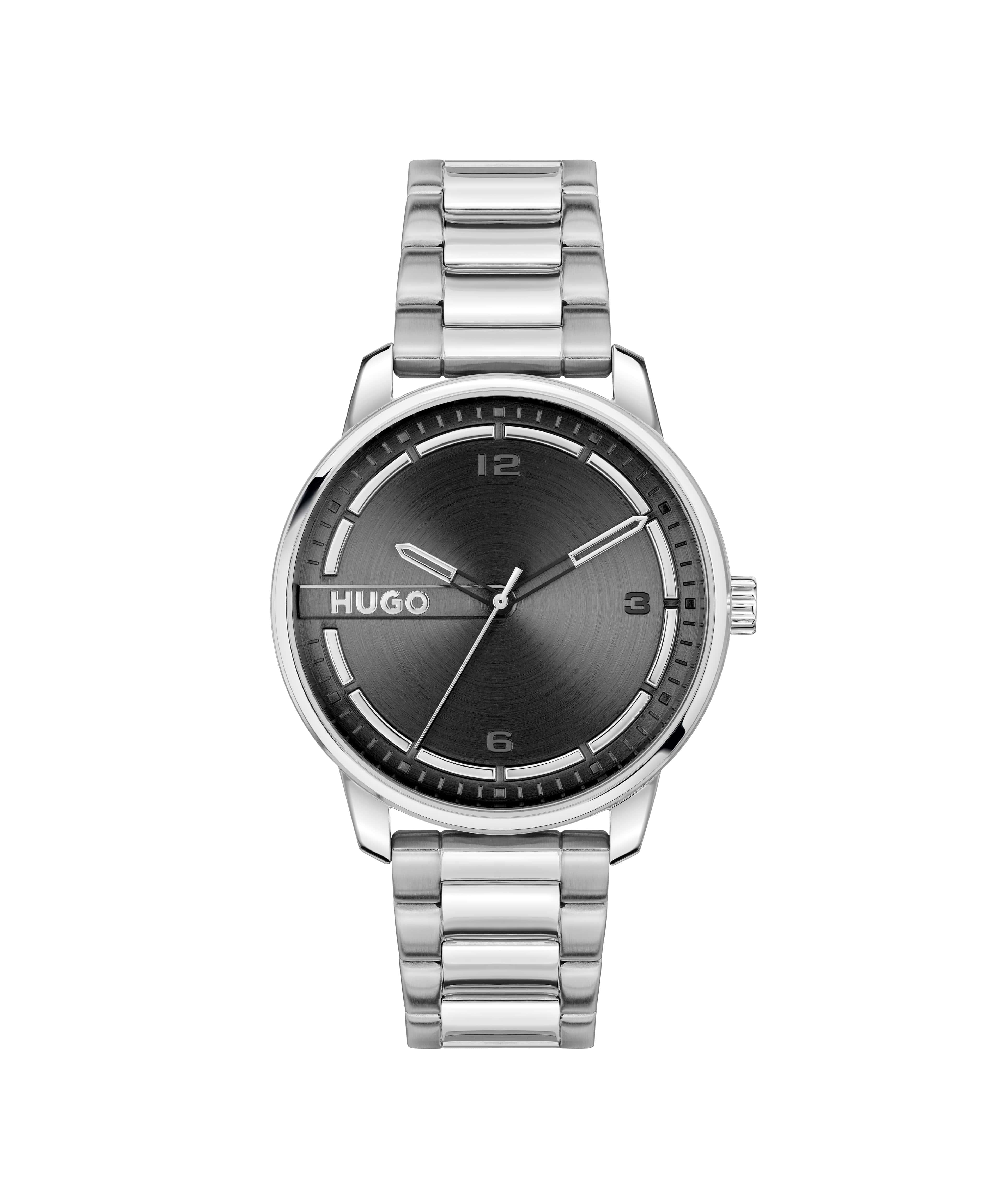 #Stamp Black Dial With SS Bracelet Strap Gents Watch