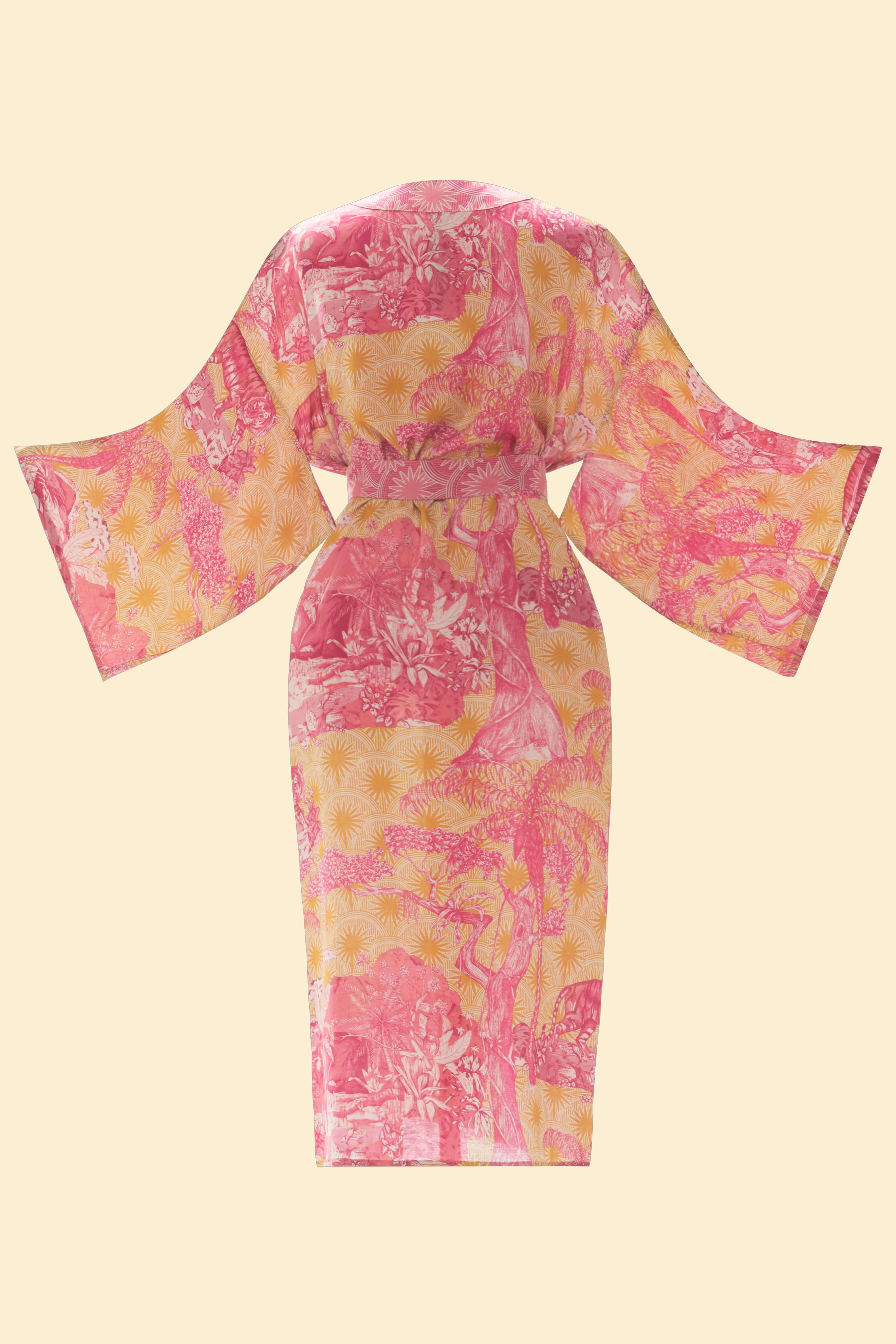Tropical Toile Kimono Gown - Pineapple & Raspberry