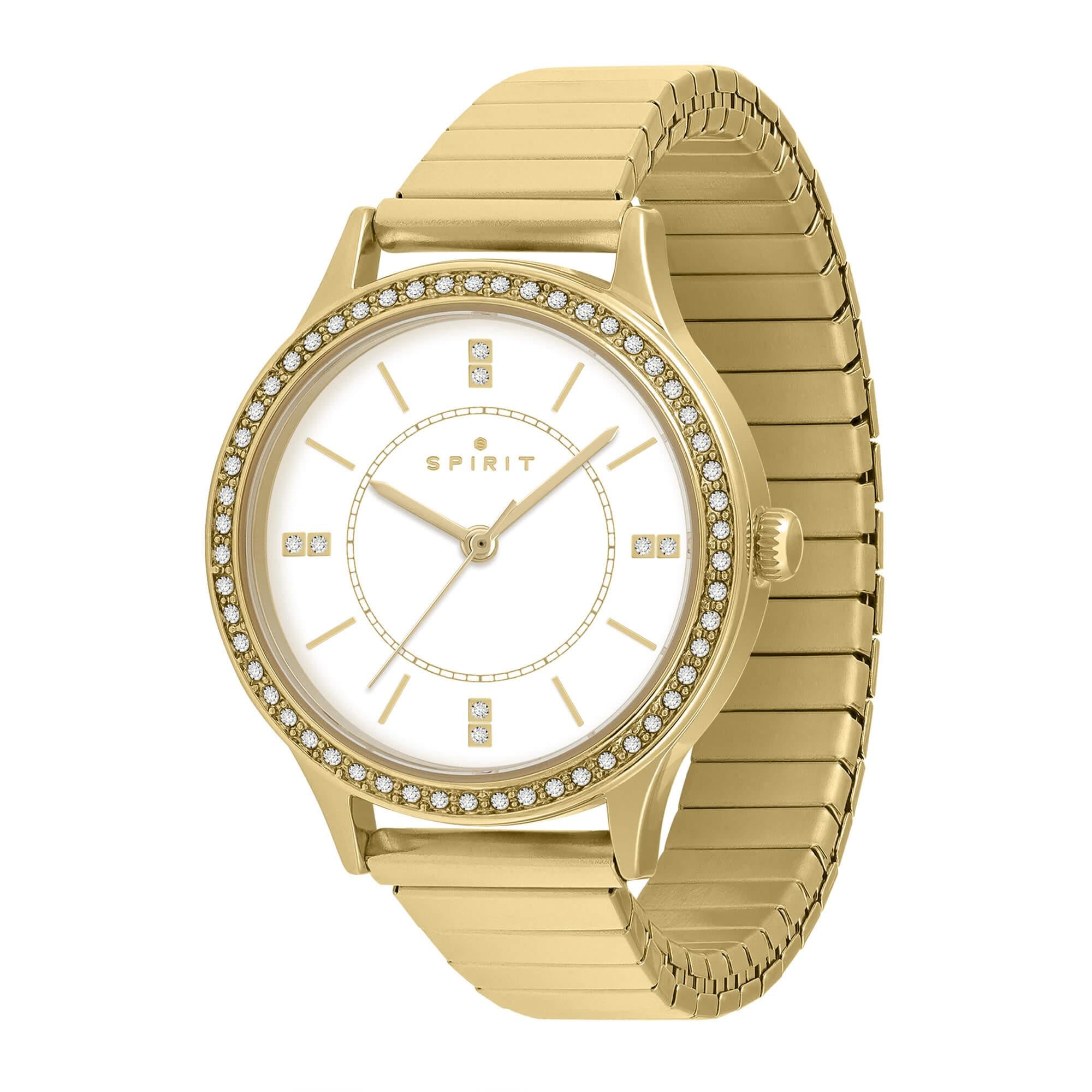 Ladies Polished Gold Finish Expander Bracelet Watch