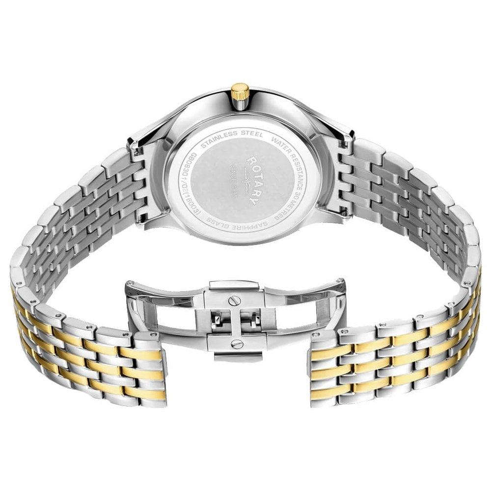Ultra Slim White Face Two Tone Stainless Steel Bracelet Strap Gents Watch