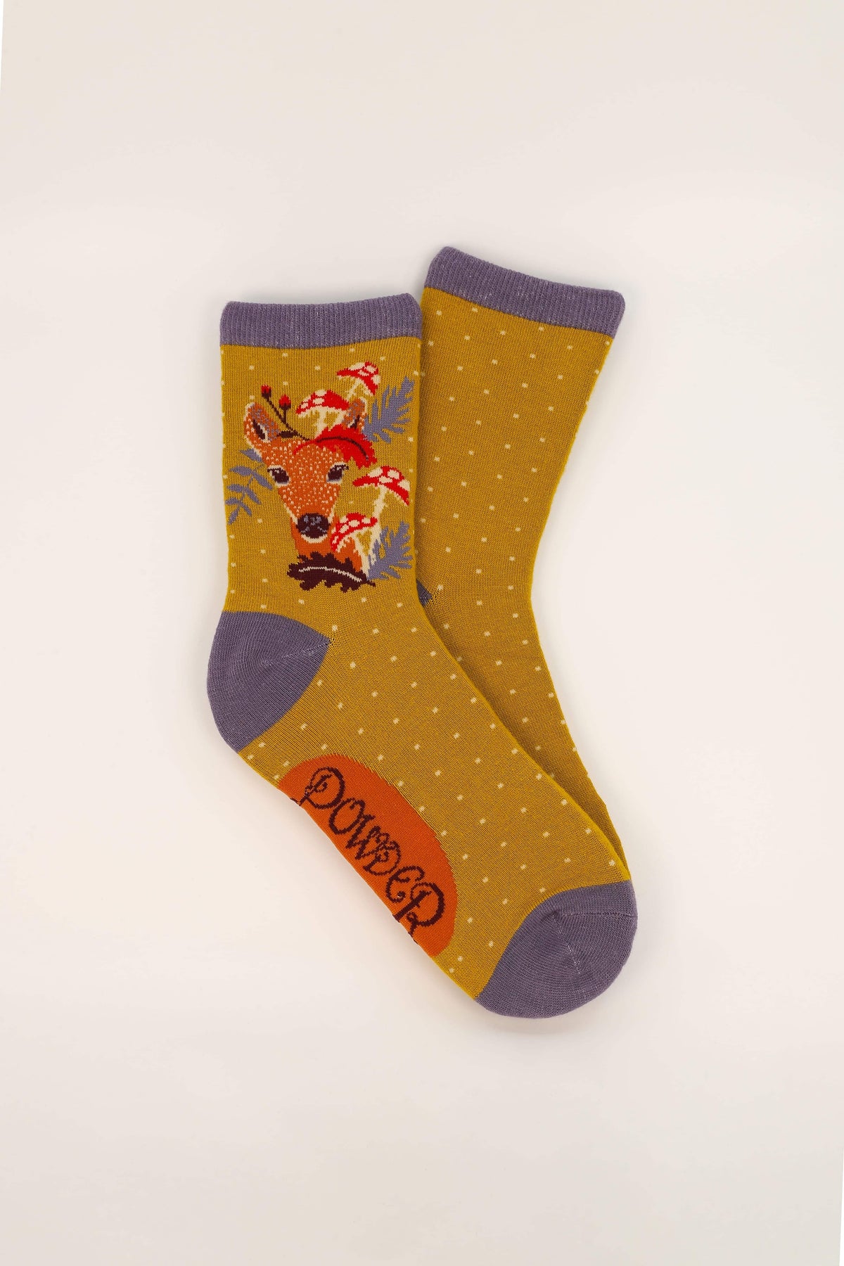 Powder Doe With Toadstools Ankle Socks - Mustard | Edmonds