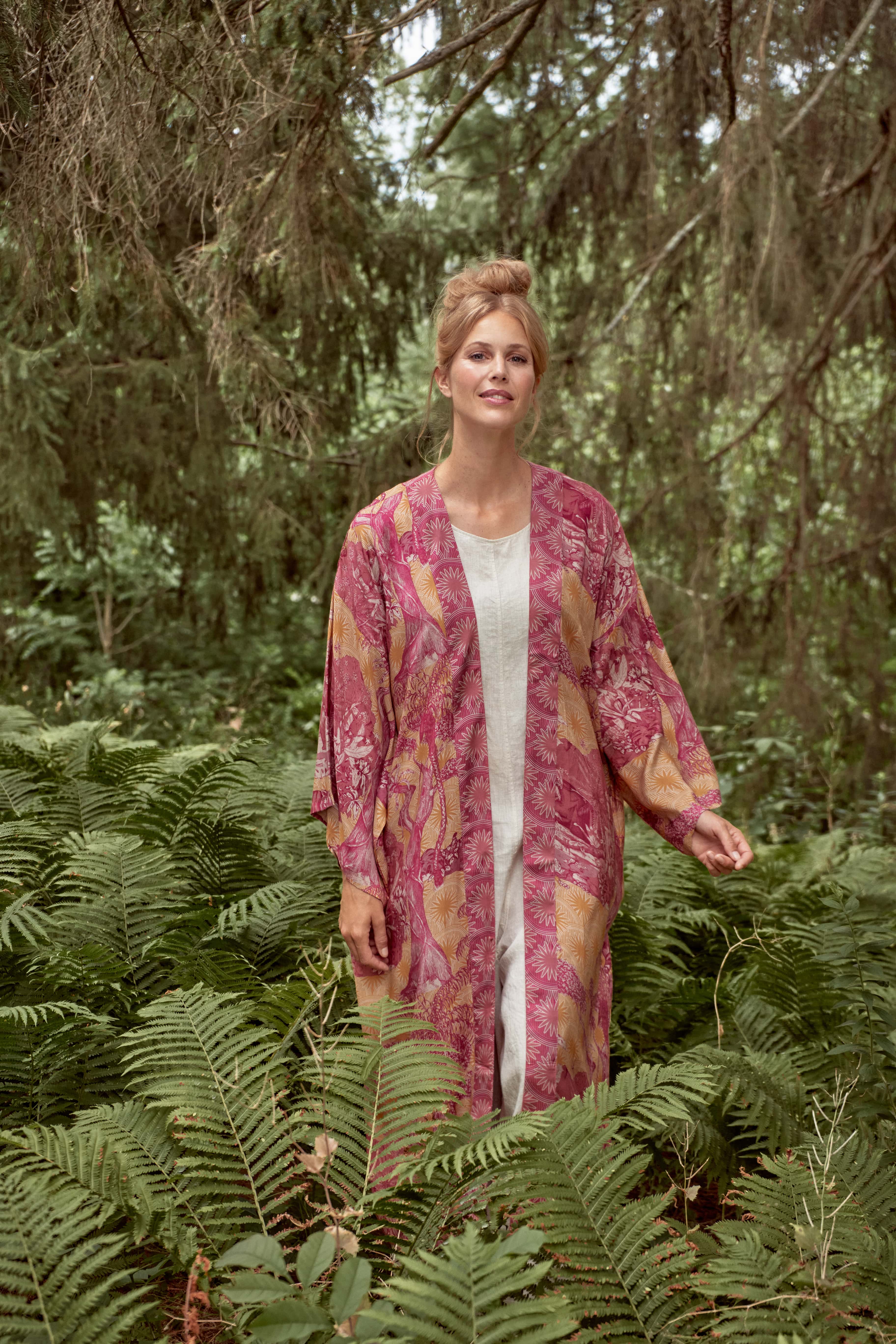 Tropical Toile Kimono Gown - Pineapple & Raspberry