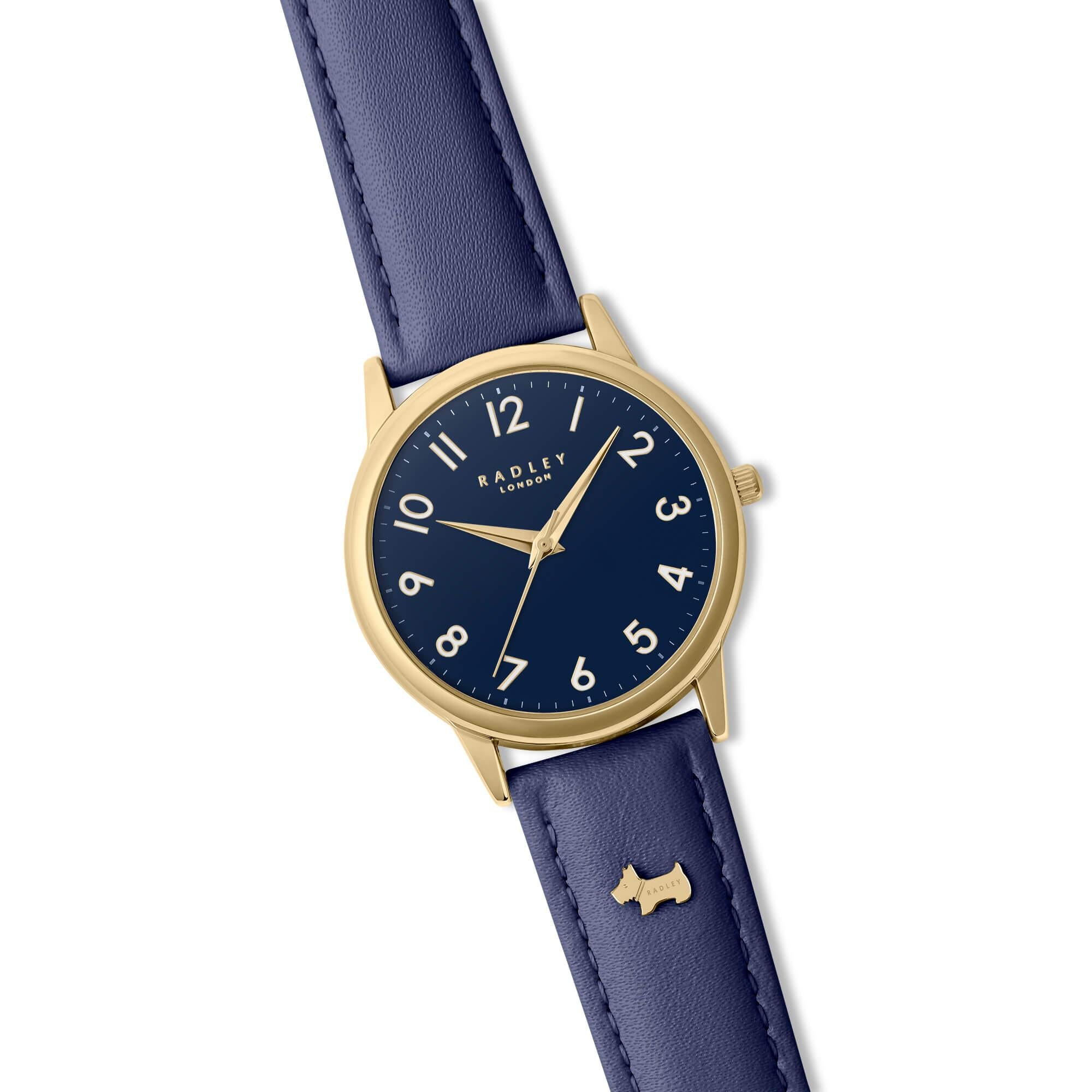 Gold Plated Ink Leather Strap Ladies Watch