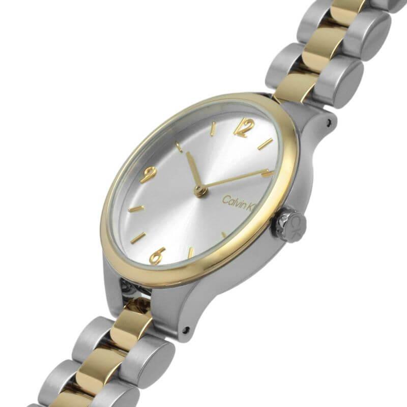 Linked Silver Sunray Dial Two Tone Bracelet Strap Ladies Watch